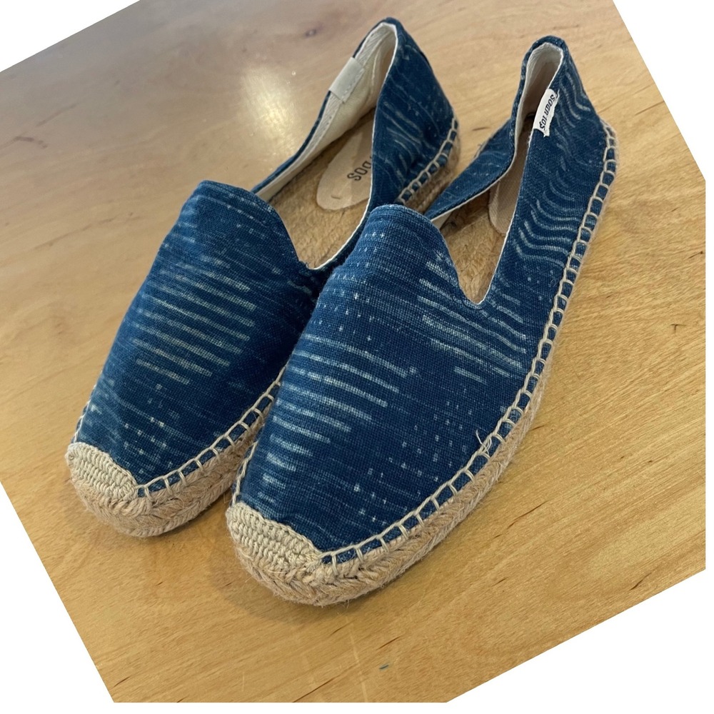 Soludos Espadrille Slip On Shoes Women's Size 8.5 Blue & White Canvas Casual - Picture 2 of 7